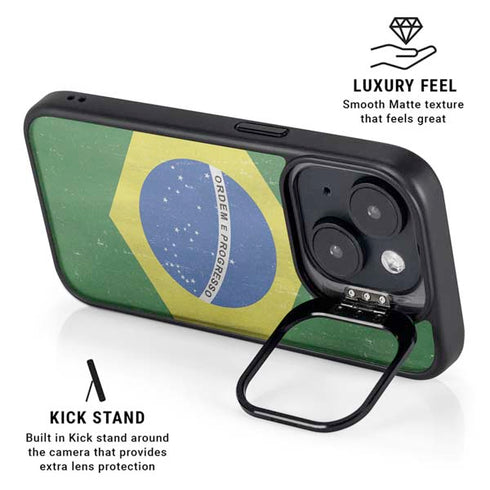 Brazil Flag Distressed iPhone 15 Kickstand Case